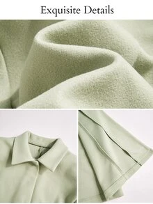 Brilight Light Sage Green Lapel Single Button Long Wool Coat Overcoat For Autumn Winter Commute Office Streetwear - Green - View 7