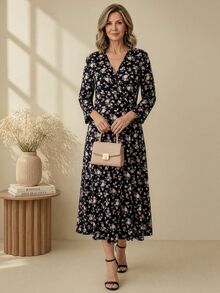EMERY ROSE Women's High Waist Long Sleeve Pattern Print Dress - Multicolor - View 10