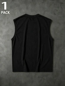 Men's Solid Color Crew Neck Sports Tank Top, Gym Training Sleeveless Shirt - Black - View 2