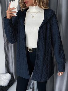 SHEIN Clasi 大尺碼女款紋理長袖抓絨連帽休閒夾克 - 藏蓝色 - 查看 12