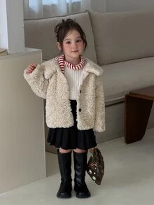 Dazy Kids Infant/Toddler (Girl) Turn-Collar Long Sleeve Fleece Jacket Winter - Beige - View 8
