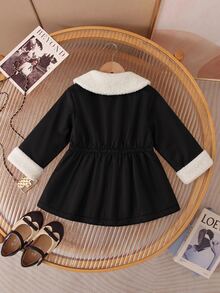 Baby Girl Color Block Lapel Long Sleeve Bow Decor Cute Jacket - Black - View 2