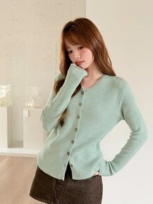 K-Vae Women's Daily Fashion Solid Color Minimalist Button Front Cardigan Sweater - Green - View 5