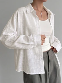 Dazy Tall Women's Loose Fit Turn Collar Casual Urban Shirt - White - View 3