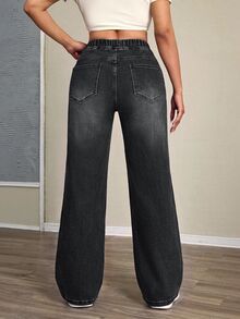 Selenza Plus Size Women's Elastic Waist Casual Daily Wear Denim Jeans - Black - View 2
