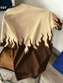 Manfinity Hypemode Men's Flame Pattern Casual Daily Short Sleeve T-Shirt - Brown - View 2