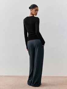 ATUI Studio Women's New Wrap V-Neck Slim Fit Ribbed Knit Long Sleeve Ruched Waist Cropped Wool Sweater, All Seasons - Black - View 3