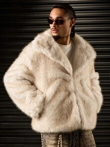 ROMWE MEN Apricot Color Oversized Lapel Long Fur Coat - Apricot - View 9