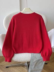 SHEIN Tween Girl Red Cardigan, Kids Suitable For Autumn/Winter, Velvet Bow, Basic Red Knit Cardigan, Christmas, Spring Festival, Holiday Party - Red - View 2