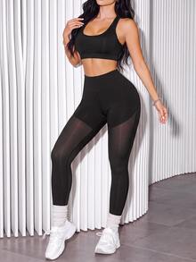 Slayform Quần legging thể thao nữ cạp cao, ôm dáng, thời trang, bán xuyên thấu - màu đen - Xem 5