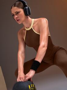 Powerista Women's Backless Halter Colorblock Fitted Sports Jumpsuit - Brown - View 3