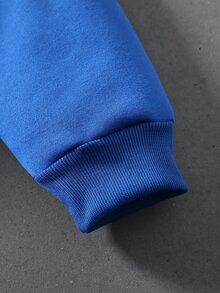 ROMWE MEN Men's Dark Rhinestone Gothic Letter Wing Print Loose Sweatshirt Fleece Hooded Sweatshirt - Blue - View 6