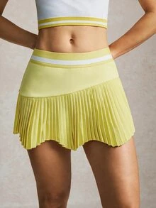 Activina Women's Colorblock Pleated Hem Mesh Skort - Yellow - View 7