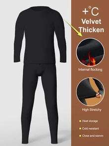 Manfinity Underwear&Sleepwear Basics Fashionable Warm 2-Piece Men's Set - Black - View 1
