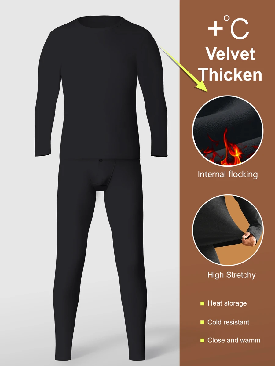Manfinity Underwear&Sleepwear Basics Fashionable Warm 2-Piece Men's Set - Black - View 1