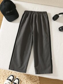 SHEIN 男童休閒運動學院風百搭時尚簡約裝飾抽繩直筒長褲，適合日常穿著、上學、旅行、運動，春夏秋冬四季皆宜 - 彩色 - 查看 2