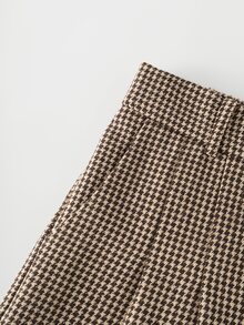 GlowEve Women's Plaid Pleated Casual Versatile Daily Wear Long Pants - Brown - View 6