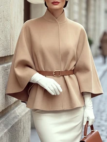 Balvessa Women's Solid Color Batwing Long Sleeve Casual Overcoat, Autumn/Winter - Khaki - View 7