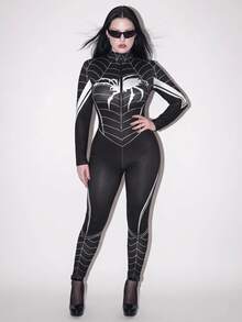 SHEIN ICON Plus Size Y2K Sexy Spider Jumpsuit, Halloween Cosplay - Grey - View 2