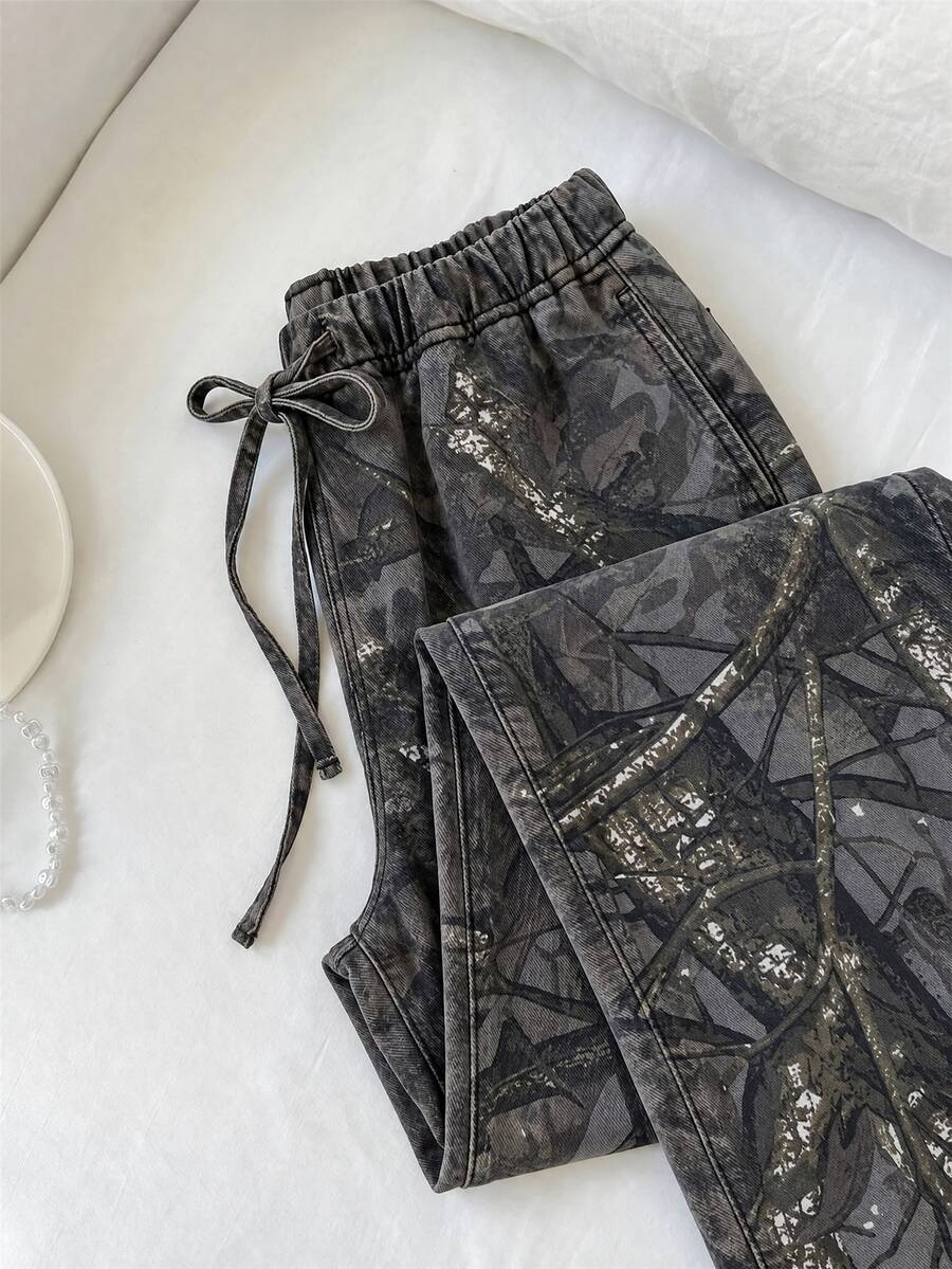 Mori Grove Mori Grove Women's Drawstring Waist Casual Versatile Daily Wear Denim Wide Leg Pants - Multicolor - View 1