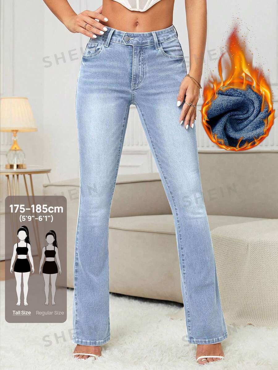 SHEIN Tall 女款休閒日常牛仔褲,附口袋與鈕扣設計 - 淺色水洗藍 - 查看 1
