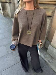 Aloruh Women's Casual Vacation Round Neck Cape Sleeve Asymmetrical Hem Jacket - Camel - View 6