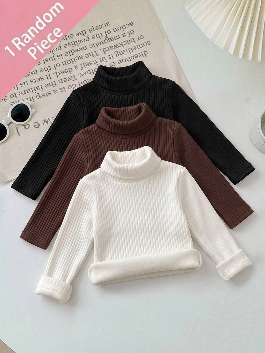 SHEIN Girls' Ribbed Elastic Knit High Neck Long Sleeve Base Layer Top - White - View 1