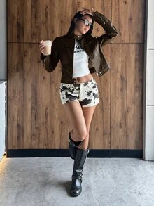 Muchica 女款時尚長袖拉鍊百搭短夾克 秋冬款 - 深灰色 - 查看 9