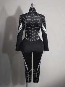 SHEIN ICON Plus Size Y2K Sexy Spider Jumpsuit, Halloween Cosplay - Grey - View 6