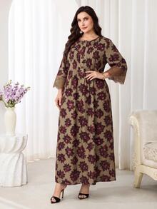 Al Najma Plus Size Women's All-Over Floral Print Fashion Casual Arabian Dress - Multicolor - View 8