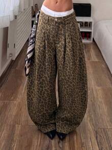 SHEIN Tall 高個子迷彩印花低腰水洗牛仔寬腿褲 - 彩色 - 查看 7