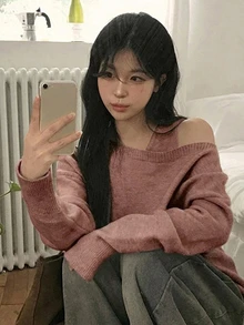 DAZY 女款露肩背心與毛衣兩件套 - 卡其色 - 查看 6