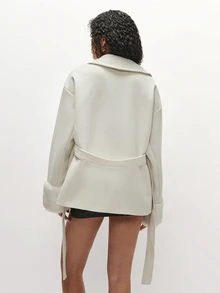 SHEIN TRNDY 2000s Style Women's Autumn/Winter Elegant Commute & Going Out Outfits Loose Short Overcoat - Apricot - View 2