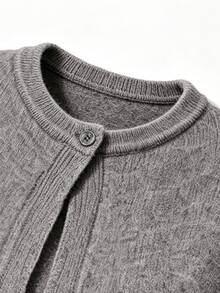 SHEIN Women's Autumn/Winter Casual Minimalist Dropped Shoulder Flare Sleeve Cardigan - Grey - View 5