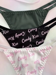 Eraneu 3pcs/Set Women's Low Waist Letter Print Thong Panties - Multicolor - View 3