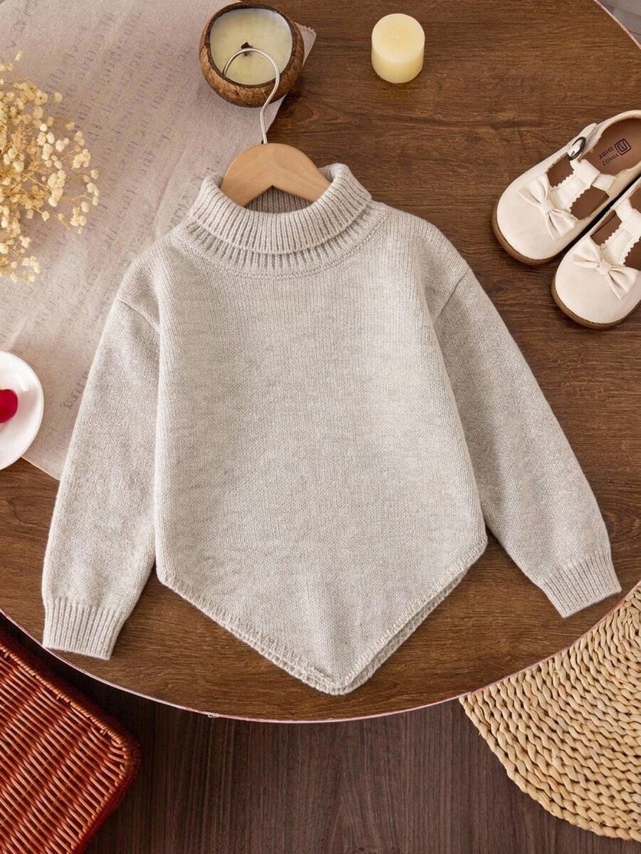 SHEIN Young Girls Sweater Co-Ords Casual Fashion High Neck Knit Sweater - Grey - View 1