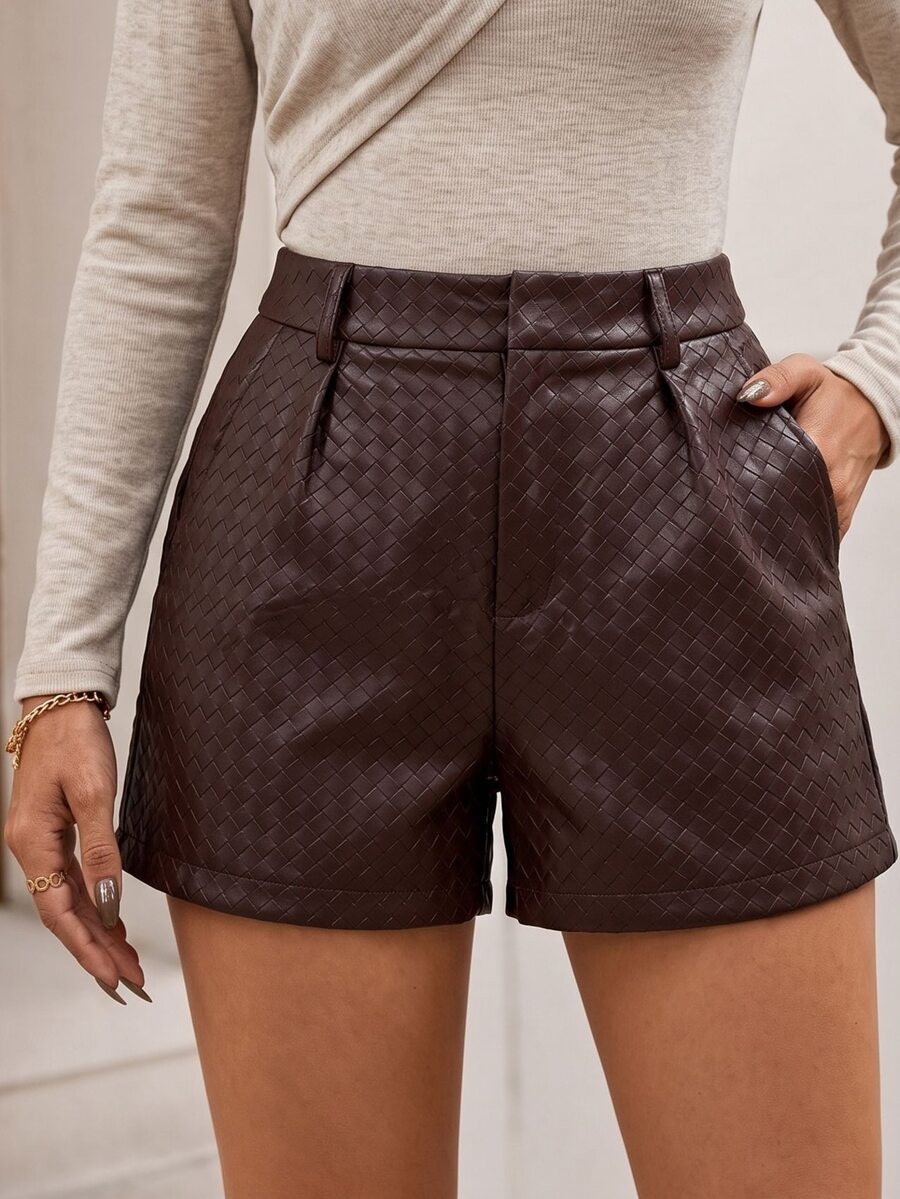 Editum Women's Solid Color High Waist Fashion Shorts - Brown - View 1