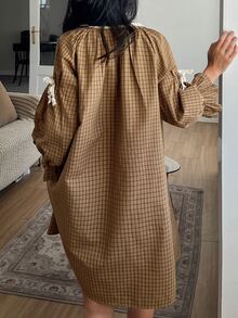 DAZY Women's Plaid Casual Daily Home Sleep Dress - Khaki - View 2