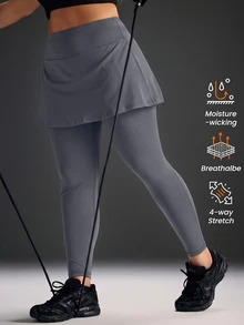 Powerista Women's Plus Size Solid Color High Waist 2 In 1 Sports Leggings - Grey - View 1