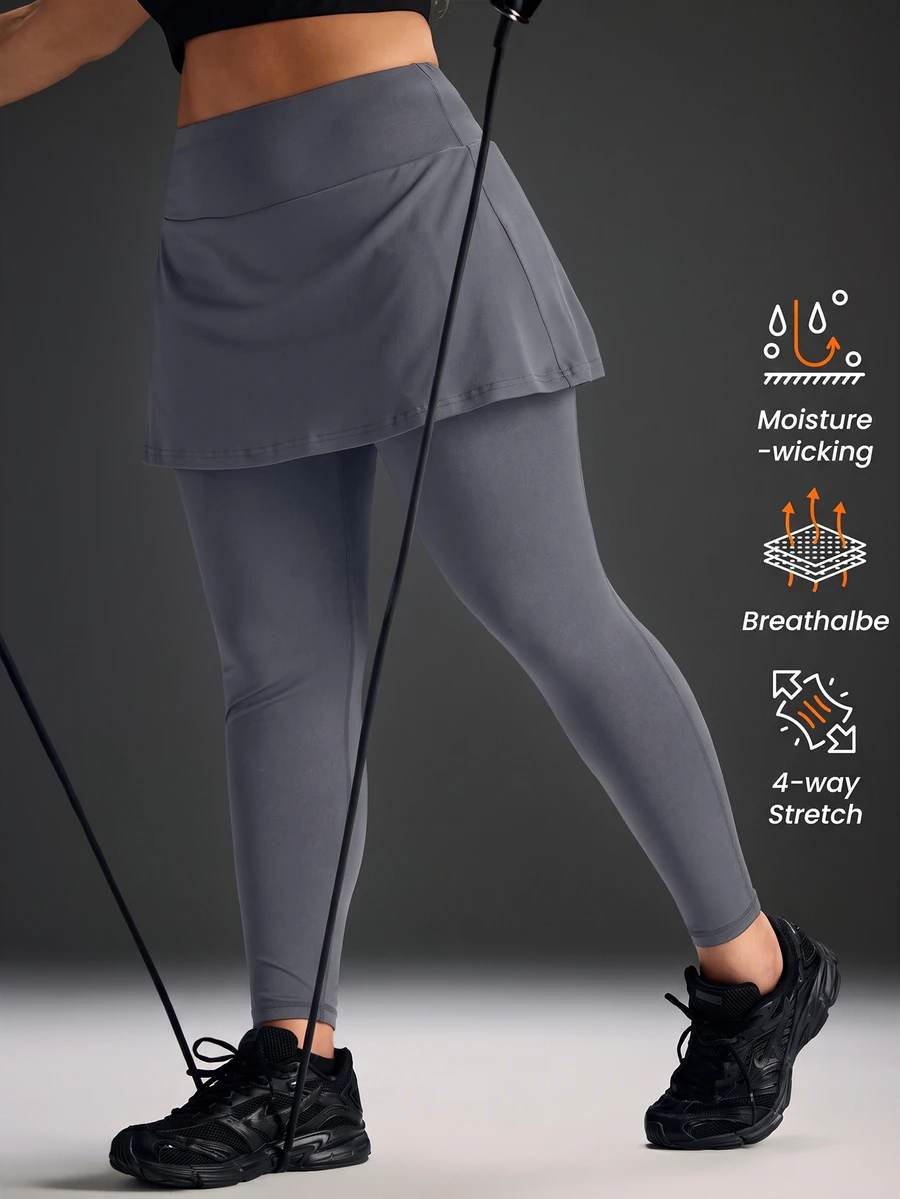 Powerista Women's Plus Size Solid Color High Waist 2 In 1 Sports Leggings - Grey - View 1