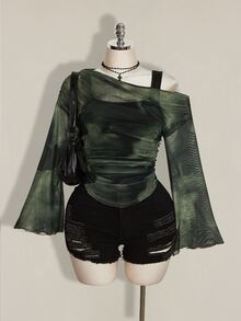 SHEIN ICON Women's Plus Size Asymmetrical Neckline Top - Dark Green - View 1