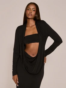 MUSERA Deep Scoop Cowl Front Bandeau Bra Maxi Length Dress Sexy Evening Night Going Out Halloween Fall Winter Autumn Solitude - Black - View 5