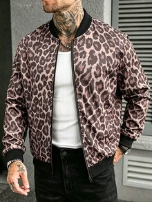 Manfinity CasualCool 男士立領拉鍊豹紋休閒時尚夾克 - 彩色 - 查看 3