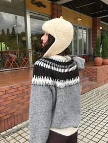 DAZY Women's Round Neck Contrast Color Autumn/Winter Korean Style Long Sleeve Sweater - Grey - View 2