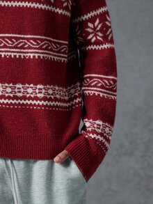PAVTROS Men's Pattern Printed Long Sleeve Knit Top - Red - View 5