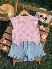 Young Girl Casual Fashion Cute Flutter Sleeve Round Neck Top Suitable For Spring And Summer - Multicolor - View 2