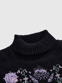ROMWE Dark Gothic Witch Divination Forest Butterfly Forest Loose Plus Size Pullover Sweater - Black - View 4