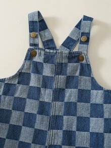 SHEIN 2件組男嬰復古賽車風秋季運動衫格子吊帶褲套裝，格子運動衫套裝，嬰兒服飾，賽車風套裝 - 彩色 - 查看 5