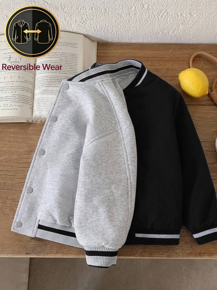 SHEIN Kids Young Boy Reversible Fashion Button Long Sleeve Autumn Winter Jacket For Daily Wear - Multicolor - View 1