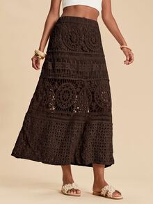 Travachic Women's Knitted Geometric Pattern Sweater Skirt, Suitable For Dating, Vacation, Party, Daily Wear, Gathering, Outdoor Activities - Coffee Brown - View 6